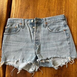 Levi's Light Blue Frayed Jean Shorts